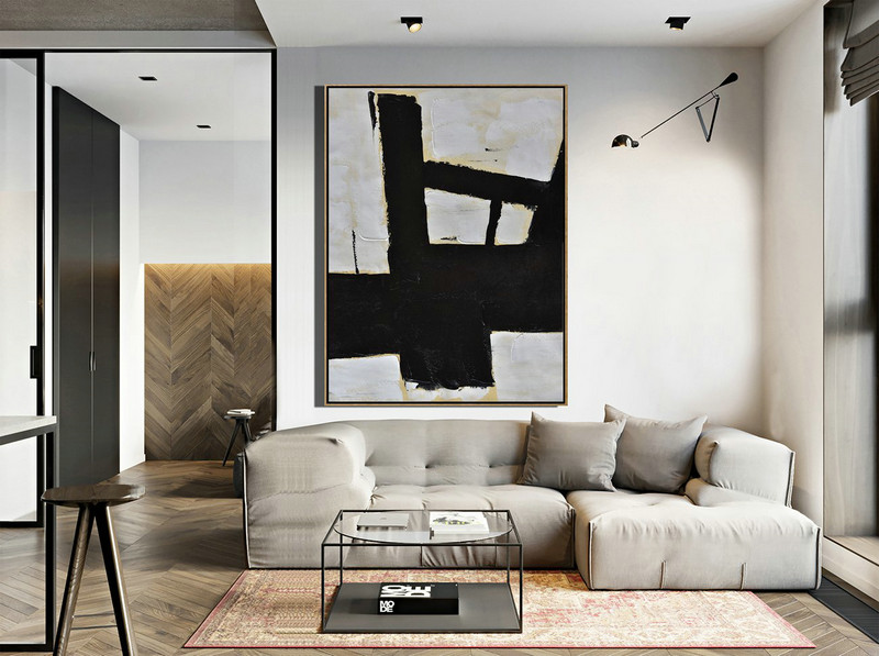 Abstract Painting Extra Large Canvas Art,Minimalist Painting On Canvas, Palette Knife Vertical Minimal Art - Huge Abstract Canvas Art